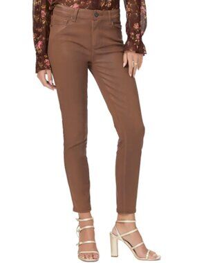 PAIGE Hoxton Ankle Coated Skinny Jeans — Cognac | High Rise | Size 27